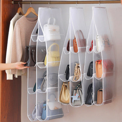 👜 50% DI SCONTO! ✨ ORGANIZER BORSE SOSPESO - 6/8 Tasche Ampie e Trasparenti, Design Antipolvere e Salvaspazio, Leggero e Portatile 🏠👛
