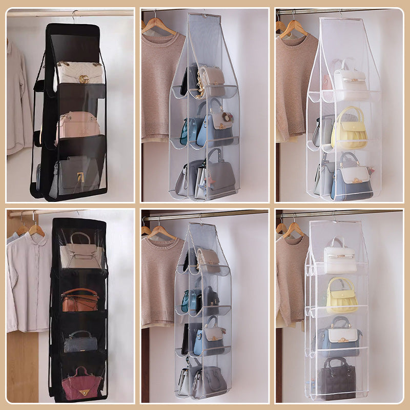 👜 50% DI SCONTO! ✨ ORGANIZER BORSE SOSPESO - 6/8 Tasche Ampie e Trasparenti, Design Antipolvere e Salvaspazio, Leggero e Portatile 🏠👛