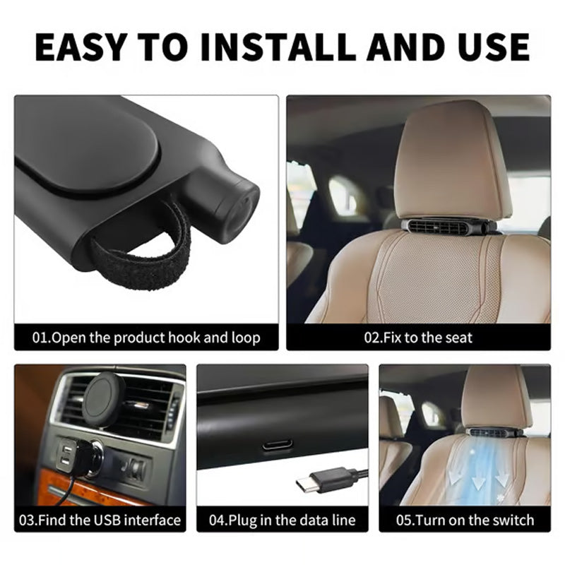 USB Car Headrest Cooling Fan with 3 Speeds