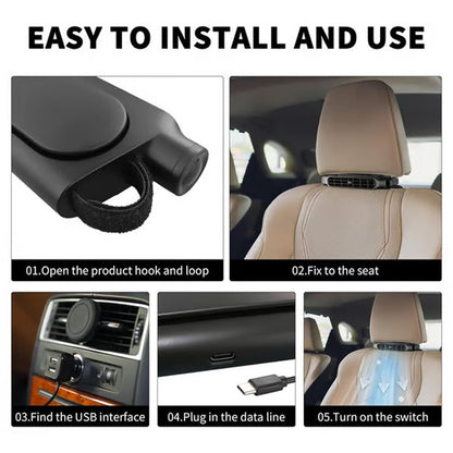 USB Car Headrest Cooling Fan with 3 Speeds