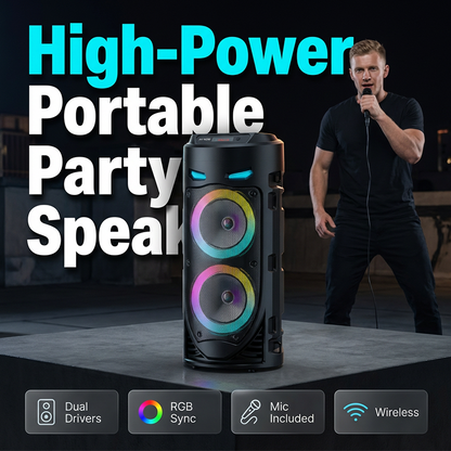 🥳2026 HOT SALE🥳💞50K+ SOLD!🎤🔊 50% OFF! Portable Bluetooth Speaker with Mic – 16W loud sound, RGB lights & wired microphone. Perfect for karaoke, square dancing & outdoor stalls. Grab & go with shoulder strap. 🕺✨