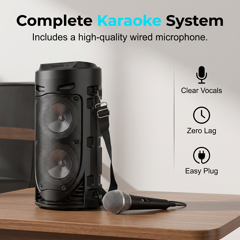🥳2026 HOT SALE🥳💞50K+ SOLD!🎤🔊 50% OFF! Portable Bluetooth Speaker with Mic – 16W loud sound, RGB lights & wired microphone. Perfect for karaoke, square dancing & outdoor stalls. Grab & go with shoulder strap. 🕺✨