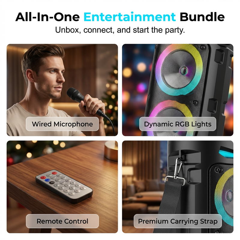 🥳2026 HOT SALE🥳💞50K+ SOLD!🎤🔊 50% OFF! Portable Bluetooth Speaker with Mic – 16W loud sound, RGB lights & wired microphone. Perfect for karaoke, square dancing & outdoor stalls. Grab & go with shoulder strap. 🕺✨