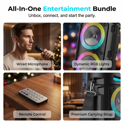 🥳2026 HOT SALE🥳💞50K+ SOLD!🎤🔊 50% OFF! Portable Bluetooth Speaker with Mic – 16W loud sound, RGB lights & wired microphone. Perfect for karaoke, square dancing & outdoor stalls. Grab & go with shoulder strap. 🕺✨