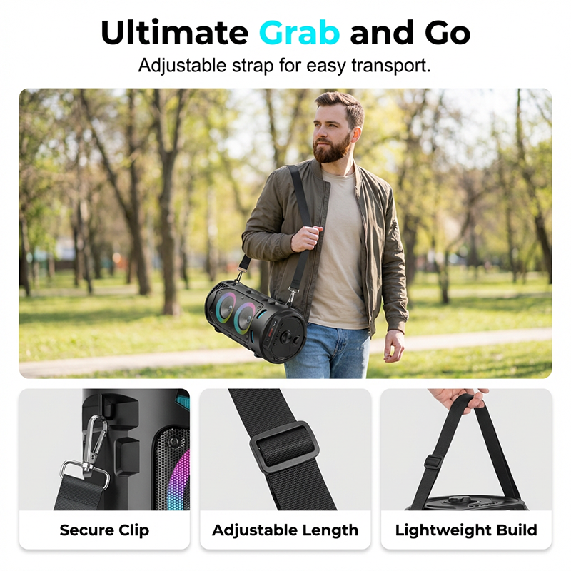 🥳2026 HOT SALE🥳💞50K+ SOLD!🎤🔊 50% OFF! Portable Bluetooth Speaker with Mic – 16W loud sound, RGB lights & wired microphone. Perfect for karaoke, square dancing & outdoor stalls. Grab & go with shoulder strap. 🕺✨