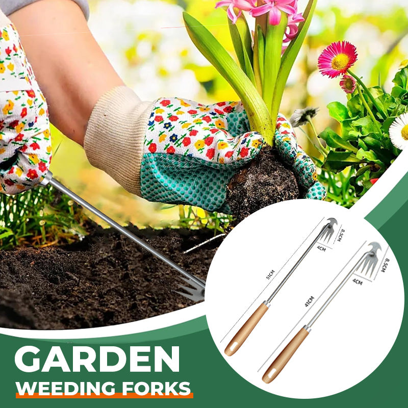 Multifunctional Garden Weeding Forks with Wooden Handle