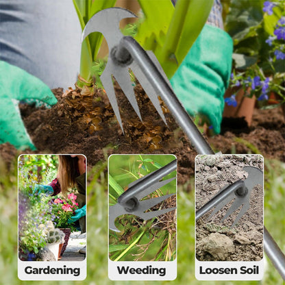 Multifunctional Garden Weeding Forks with Wooden Handle